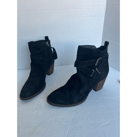 Sam Edelman Morris Black Leather Buckling Strap Boho Western Ankle Boots Sz 8M - Picture 1 of 10